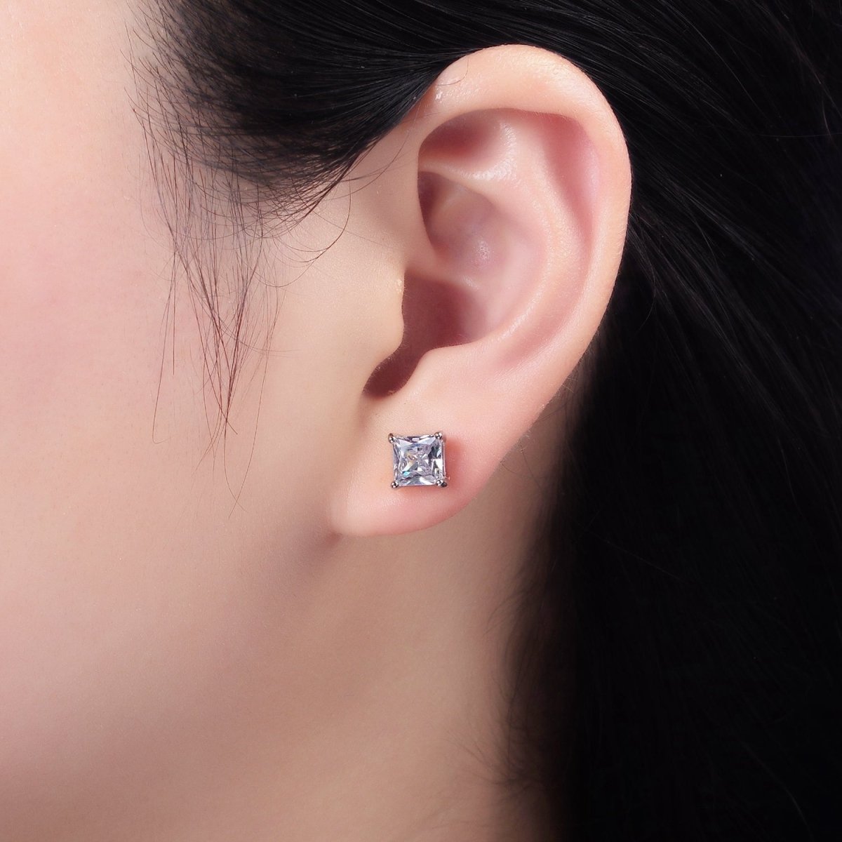 S925 Sterling Silver Clear CZ Baguette Square Stud Earrings | SL-482 - DLUXCA