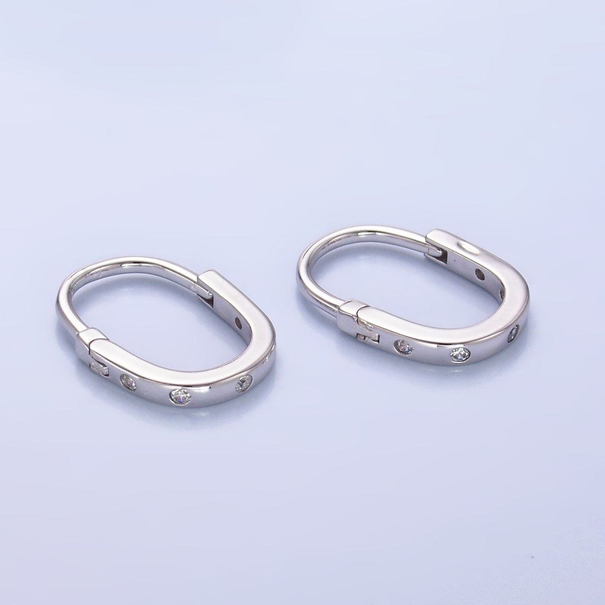 S925 Sterling Silver Clear CZ Dotted Oblong Hoop Earrings | SL - 594 - DLUXCA