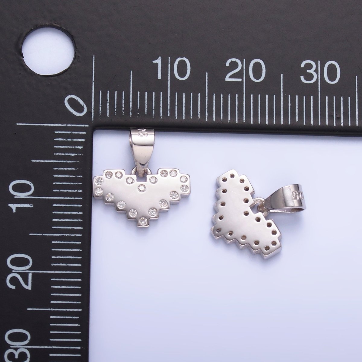 S925 Sterling Silver Clear CZ Dotted Pixel Heart Pendant | SL - 599 - DLUXCA