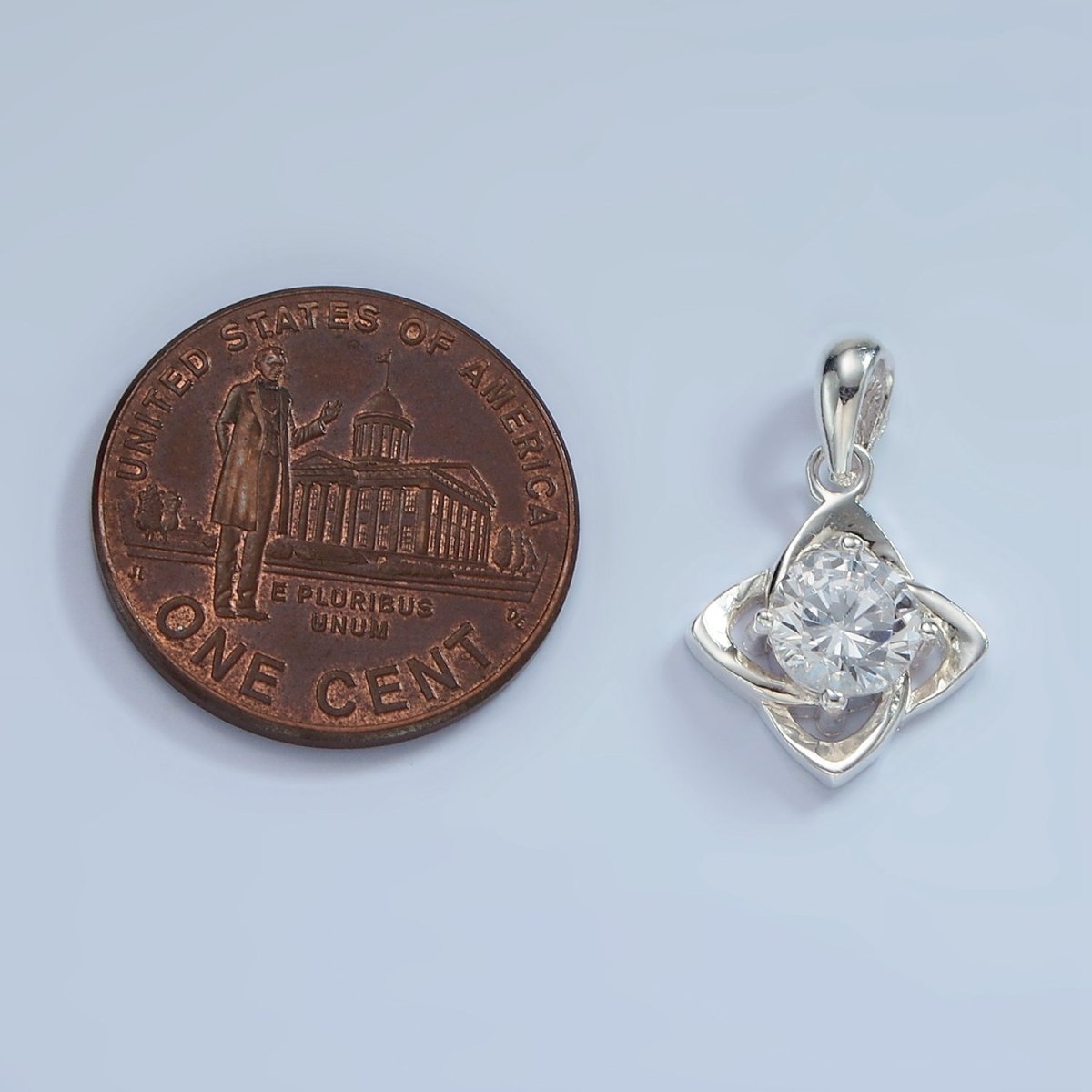 S925 Sterling Silver Clear CZ Geometric Edged Open Flower Pendant | SL-467 - DLUXCA