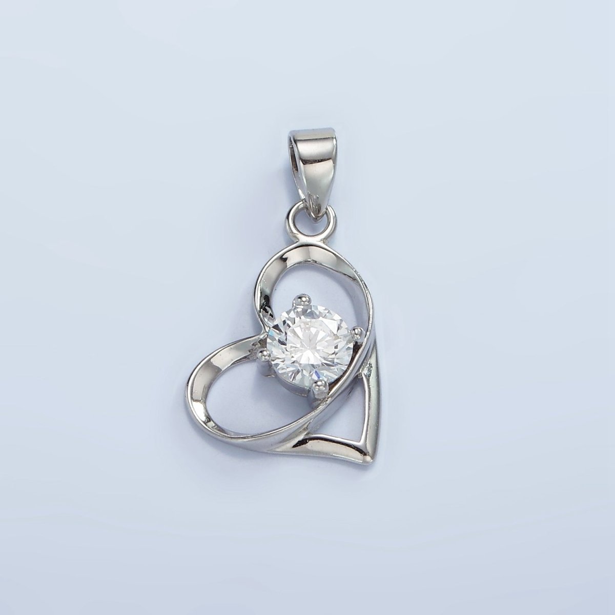 S925 Sterling Silver Clear CZ Geometric Open Heart Pendant | SL-456 - DLUXCA