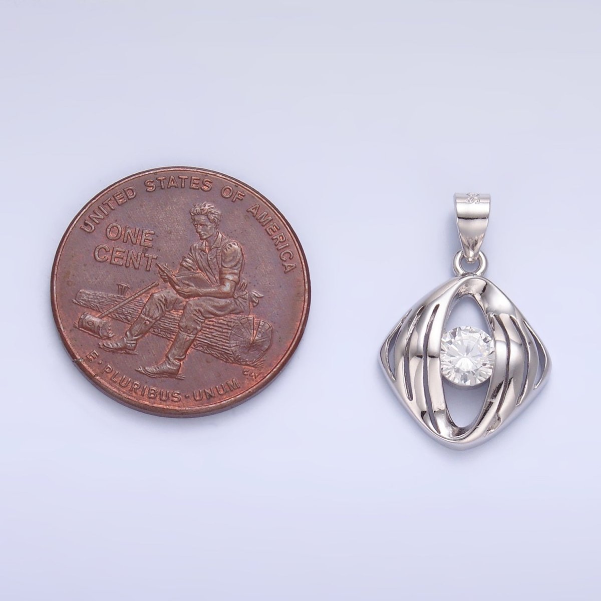 S925 Sterling Silver Clear CZ Geometric Open Pendant | SL - 600 - DLUXCA