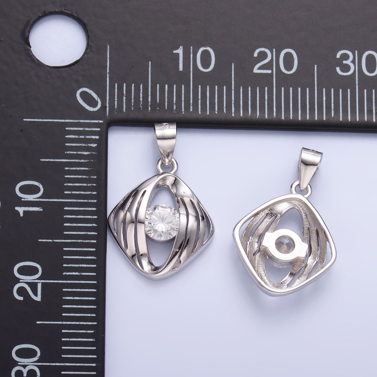 S925 Sterling Silver Clear CZ Geometric Open Pendant | SL - 600 - DLUXCA