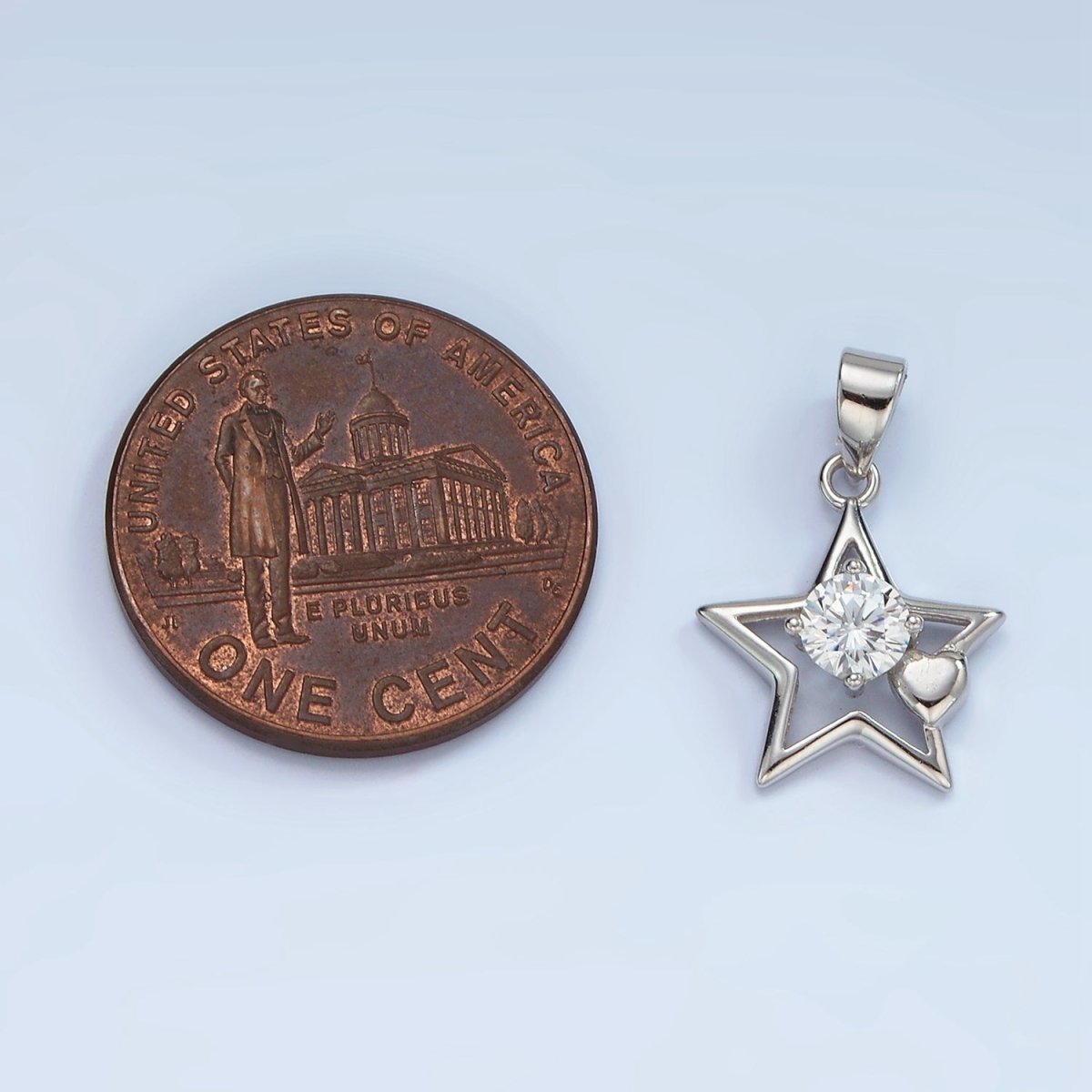 S925 Sterling Silver Clear CZ Heart Open Celestial Star Pendant | SL-447 - DLUXCA