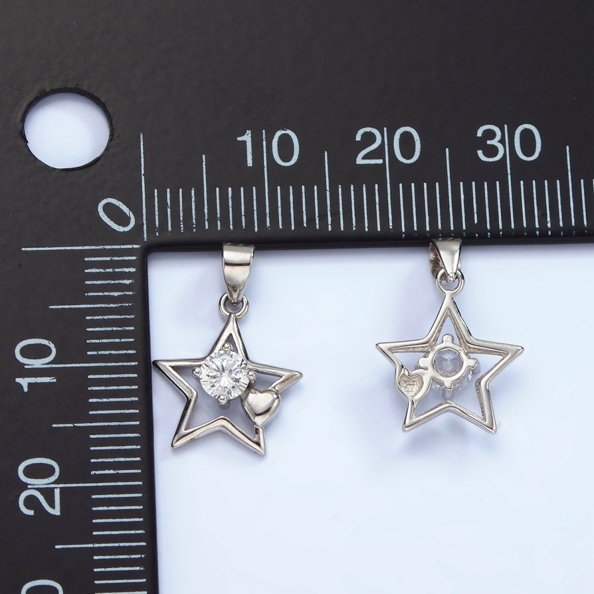 S925 Sterling Silver Clear CZ Heart Open Celestial Star Pendant | SL-447 - DLUXCA