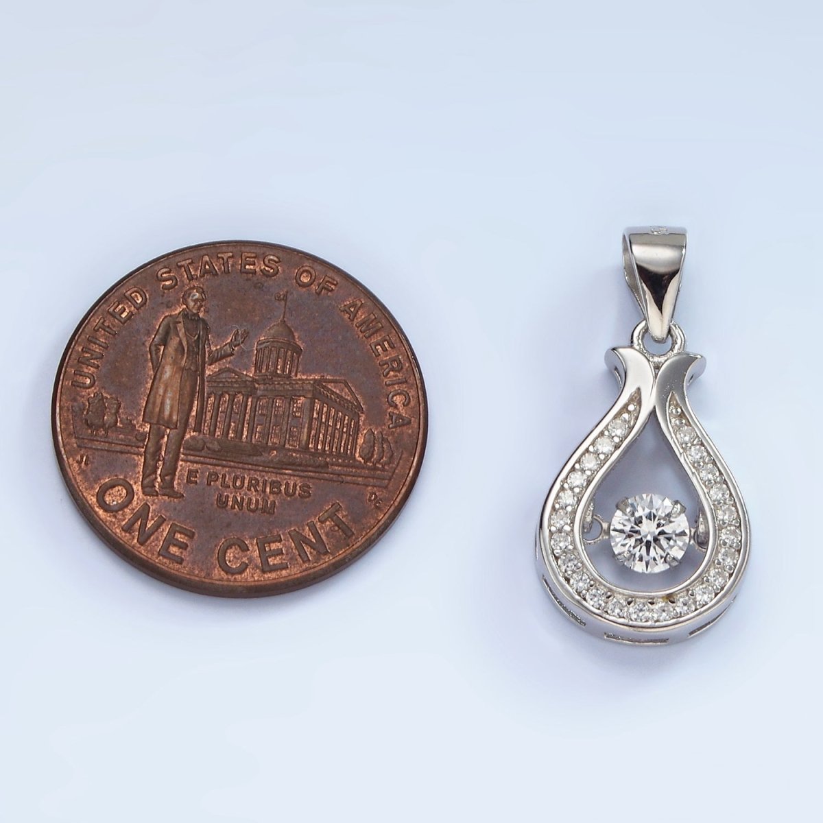 S925 Sterling Silver Clear CZ Open Micro Paved Teardrop Tulip Pendant | SL-448 - DLUXCA