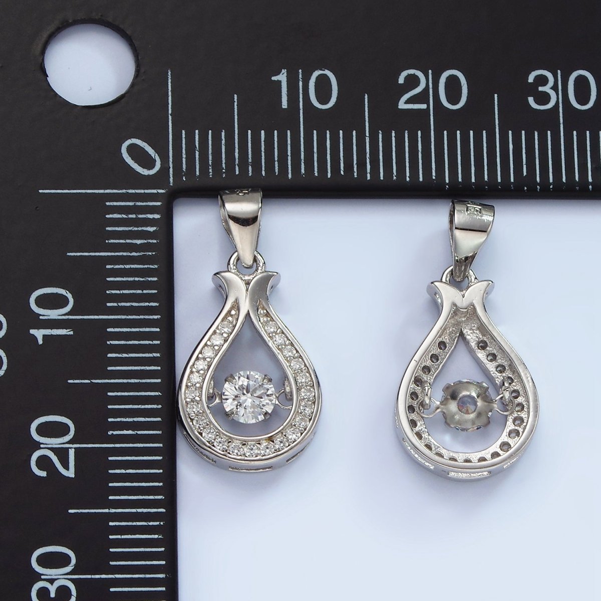 S925 Sterling Silver Clear CZ Open Micro Paved Teardrop Tulip Pendant | SL-448 - DLUXCA