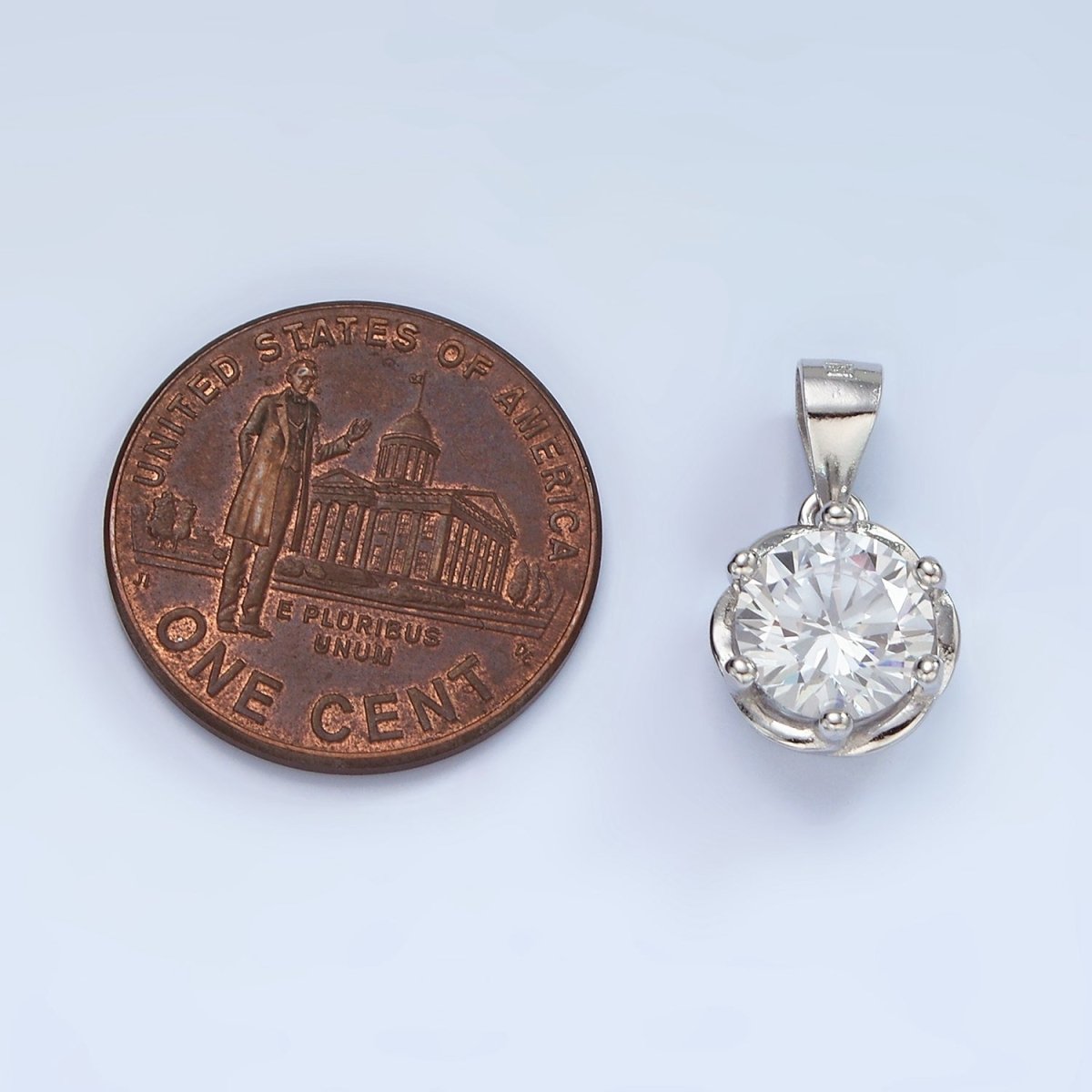 S925 Sterling Silver Clear CZ Round Dotted Bezel Solitaire Pendant | SL-453 - DLUXCA