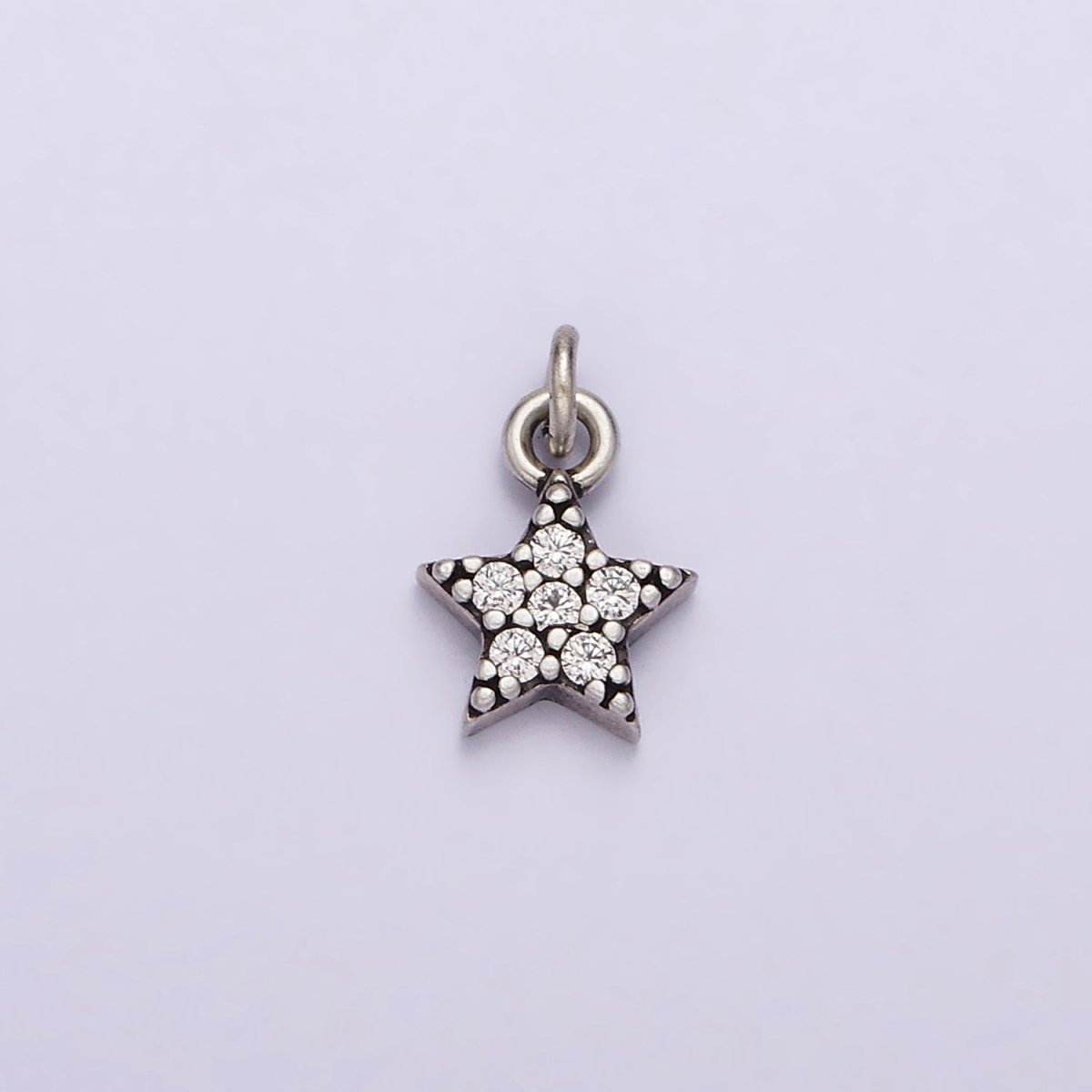 S925 Sterling Silver Clear Micro Paved CZ Celestial Star Charm | SL-322 - DLUXCA