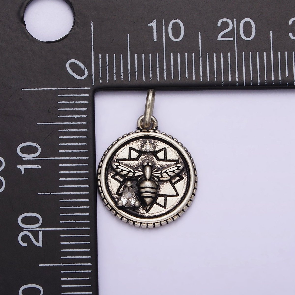 S925 Sterling Silver Clear Teardrop Star Lined Bee Round Pendant | SL-326 - DLUXCA