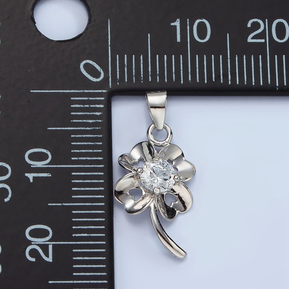 S925 Sterling Silver Clover Pendant Lucky Charm with Cz Stone | SL-471 - DLUXCA