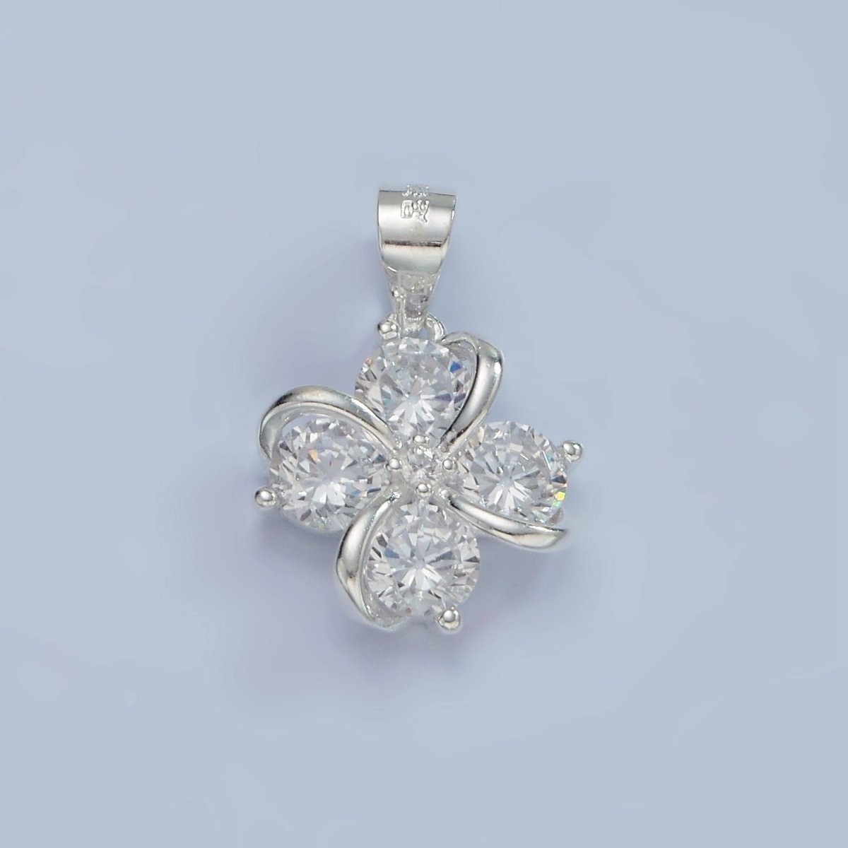S925 Sterling Silver CZ Band Quatrefoil Clover Pendant | SL-470 - DLUXCA
