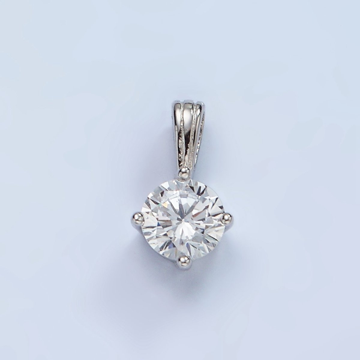 S925 Sterling Silver CZ Clear Round Solitaire Minimalist Pendant | SL-449 - DLUXCA
