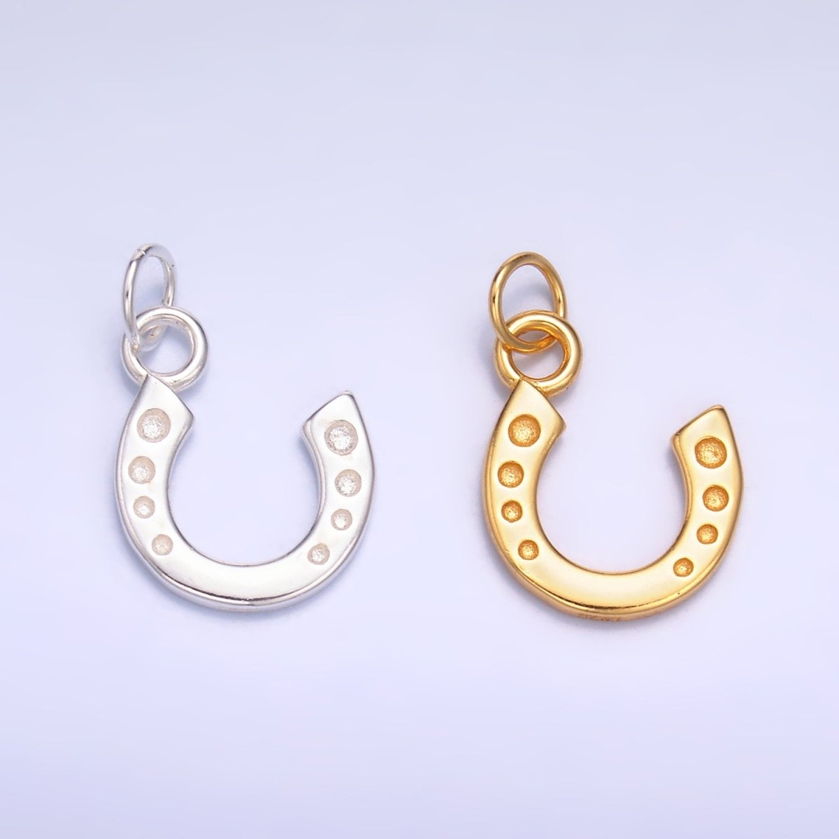 S925 Sterling Silver Dotted Horseshoe Charm in Gold & Silver | SL-624