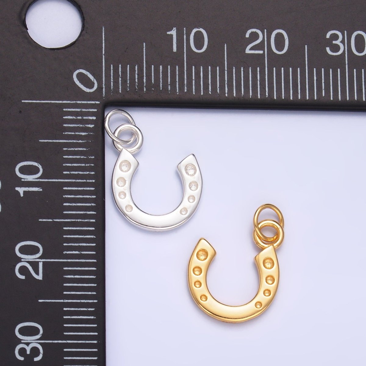 S925 Sterling Silver Dotted Horseshoe Charm in Gold & Silver | SL-624
