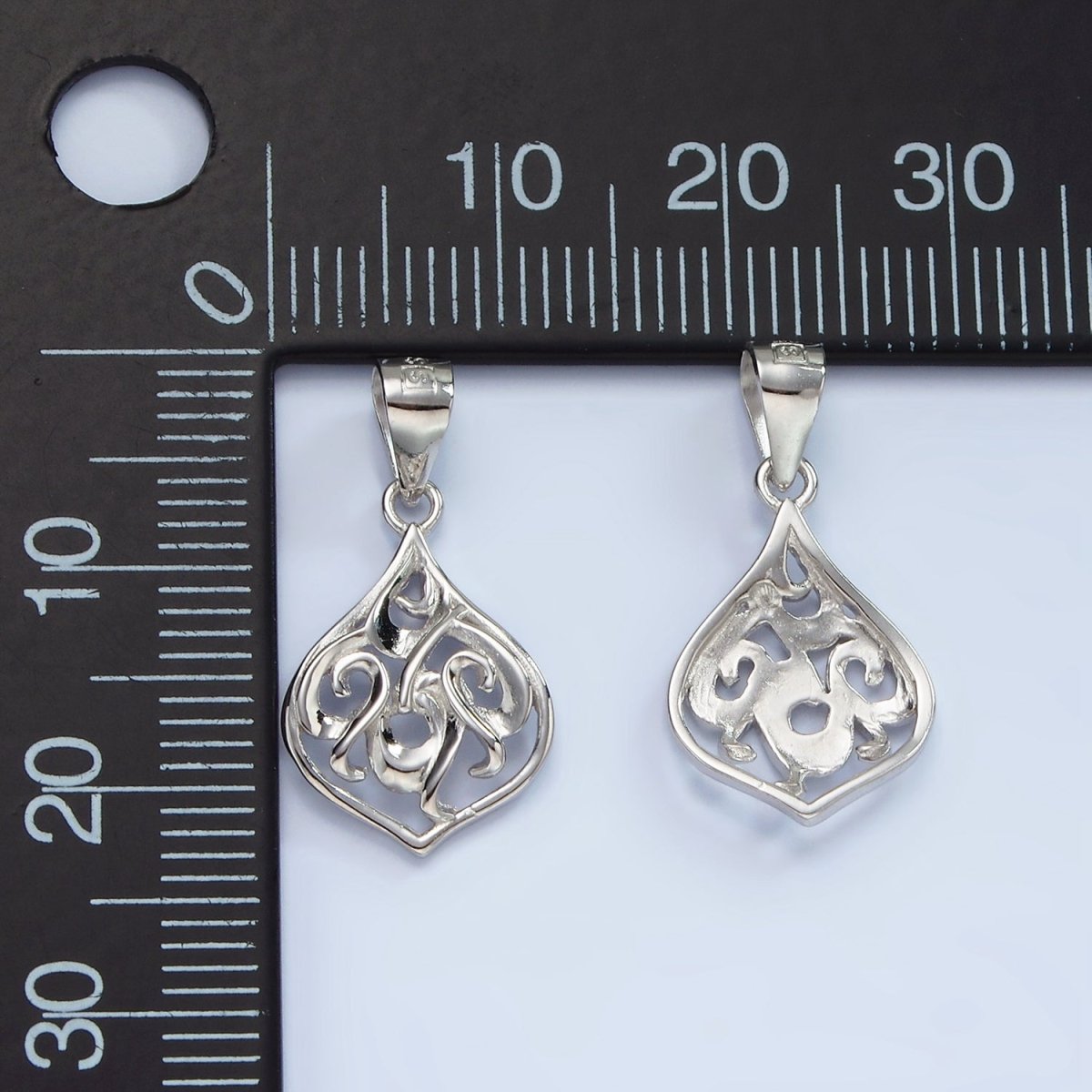 S925 Sterling Silver Filigree Open Teardrop Band Minimalist Pendant | SL-458 - DLUXCA