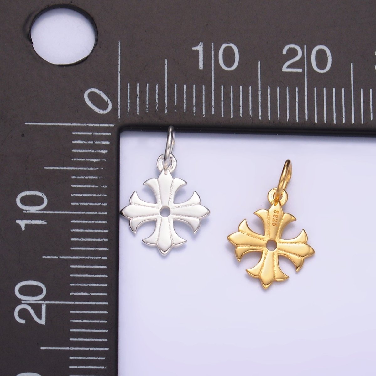 S925 Sterling Silver Fleur Religious Cross in Gold & Silver | SL-623