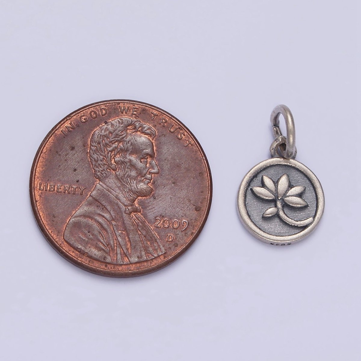 S925 Sterling Silver Flower Leaf Nature Stamped Round Add-On Charm | SL-373 - DLUXCA