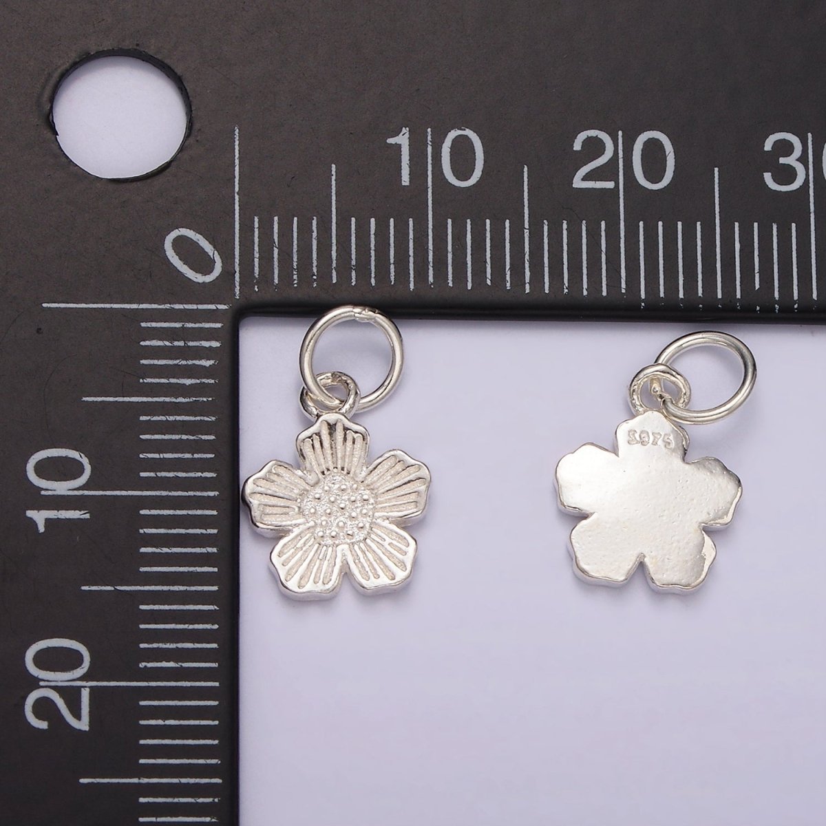 S925 Sterling Silver Flower Lined Petal Nature Add-On Charm | SL-415 - DLUXCA