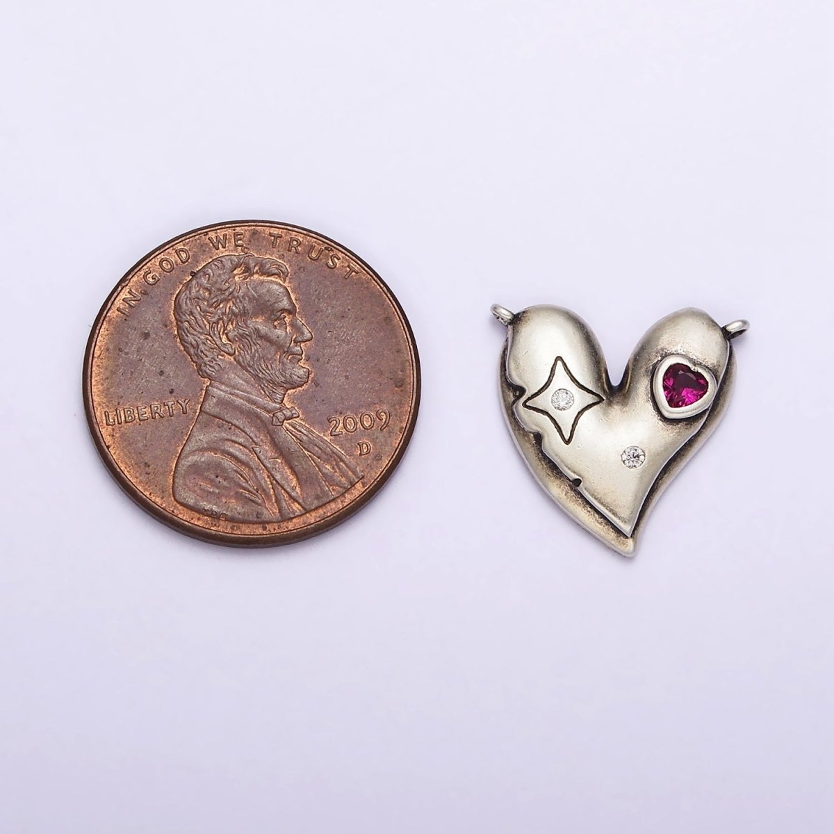 S925 Sterling Silver Fuchsia CZ Celestial Star Heart Connector | SL-301 - DLUXCA