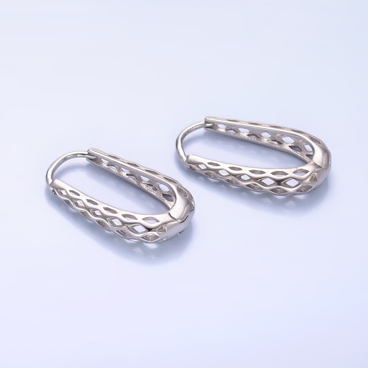 S925 Sterling Silver Geometric Filigree Oblong Dome Hoop Earrings | SL - 596 - DLUXCA