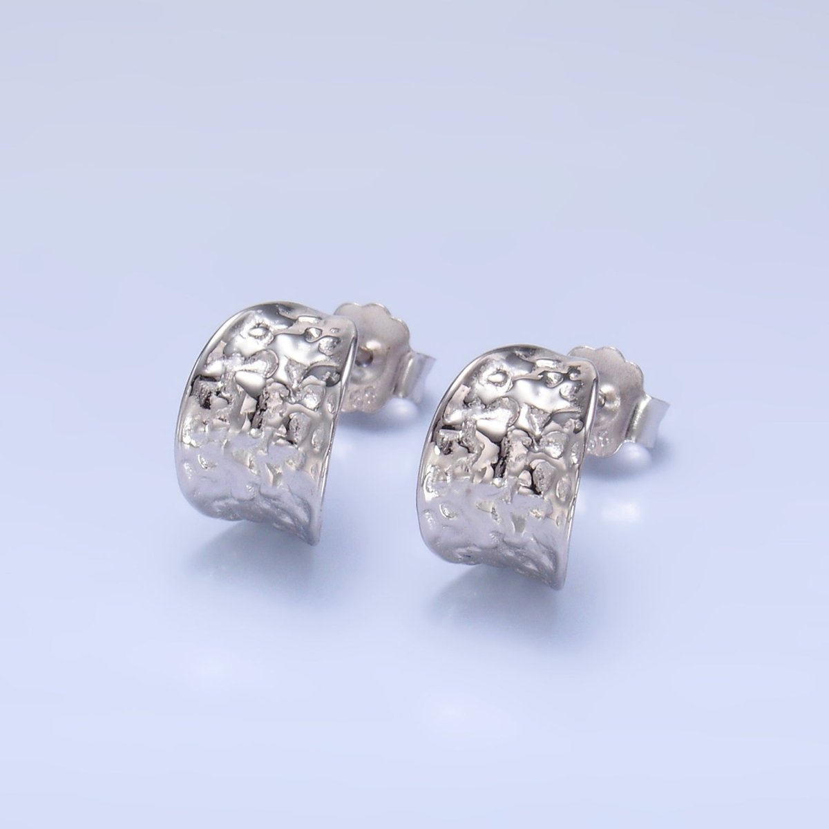 S925 Sterling Silver Hammered C - Shaped Hoop Earrings | SL - 582 - DLUXCA