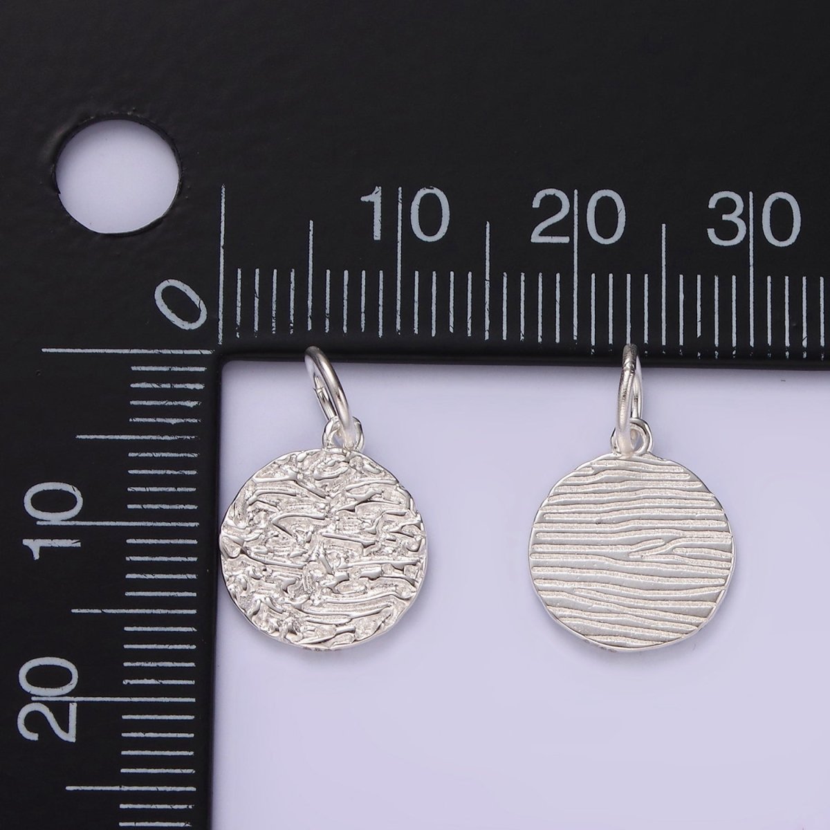 S925 Sterling Silver Hammered Textured Minimalist Round Charm | SL-429 - DLUXCA