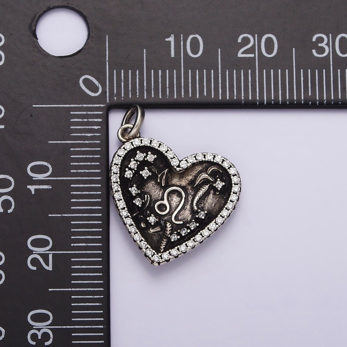 S925 Sterling Silver Leo Zodiac Clear Micro Paved CZ Heart Charm | SL-338 - DLUXCA