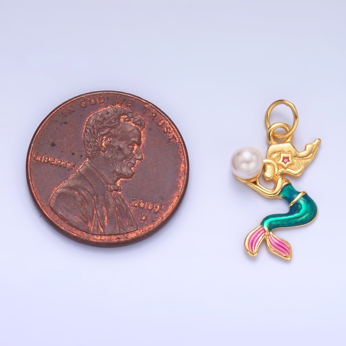 S925 Sterling Silver Mermaid Pearl CZ Enamel Charm in Gold & Silver | SL-626 SL-625
