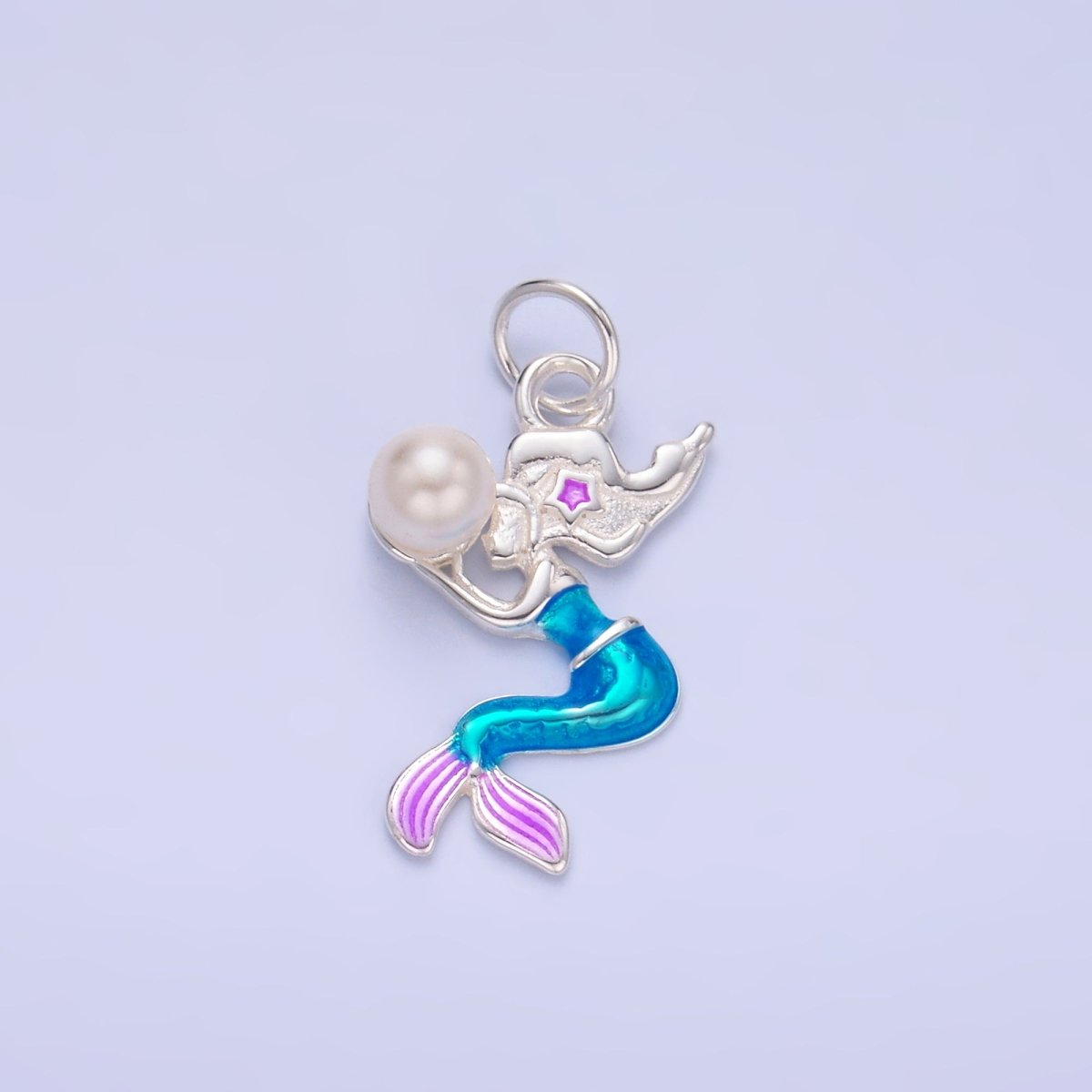 S925 Sterling Silver Mermaid Pearl CZ Enamel Charm in Gold & Silver | SL-626 SL-625