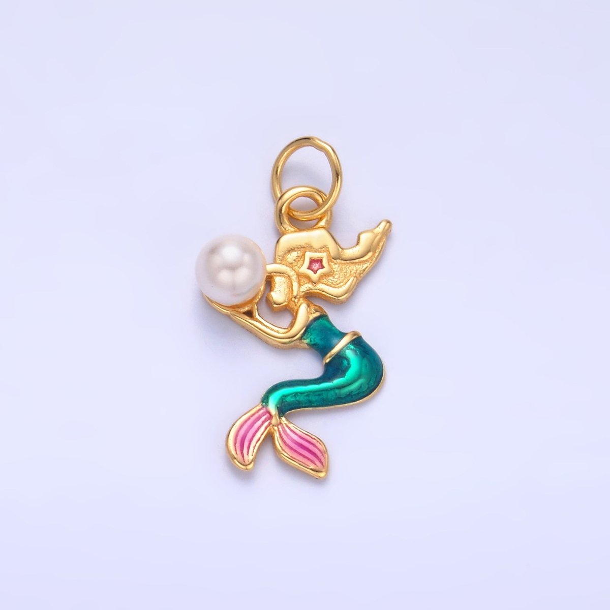 S925 Sterling Silver Mermaid Pearl CZ Enamel Charm in Gold & Silver | SL-626 SL-625