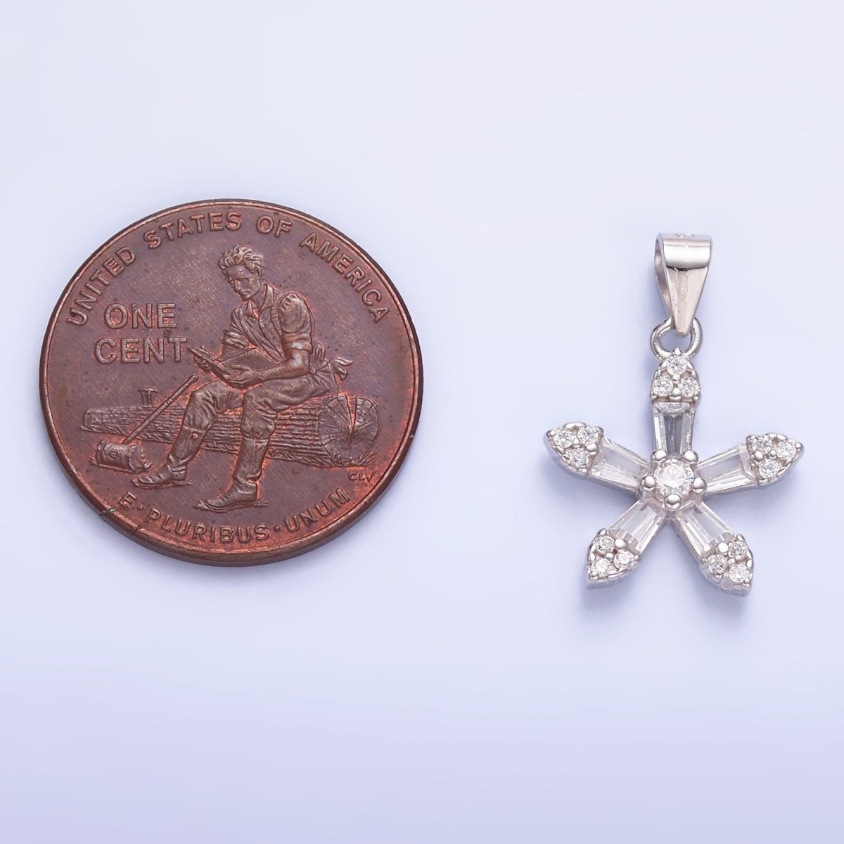 S925 Sterling Silver Micro Paved Baguette CZ Flower Petal Pendant | SL - 608 - DLUXCA