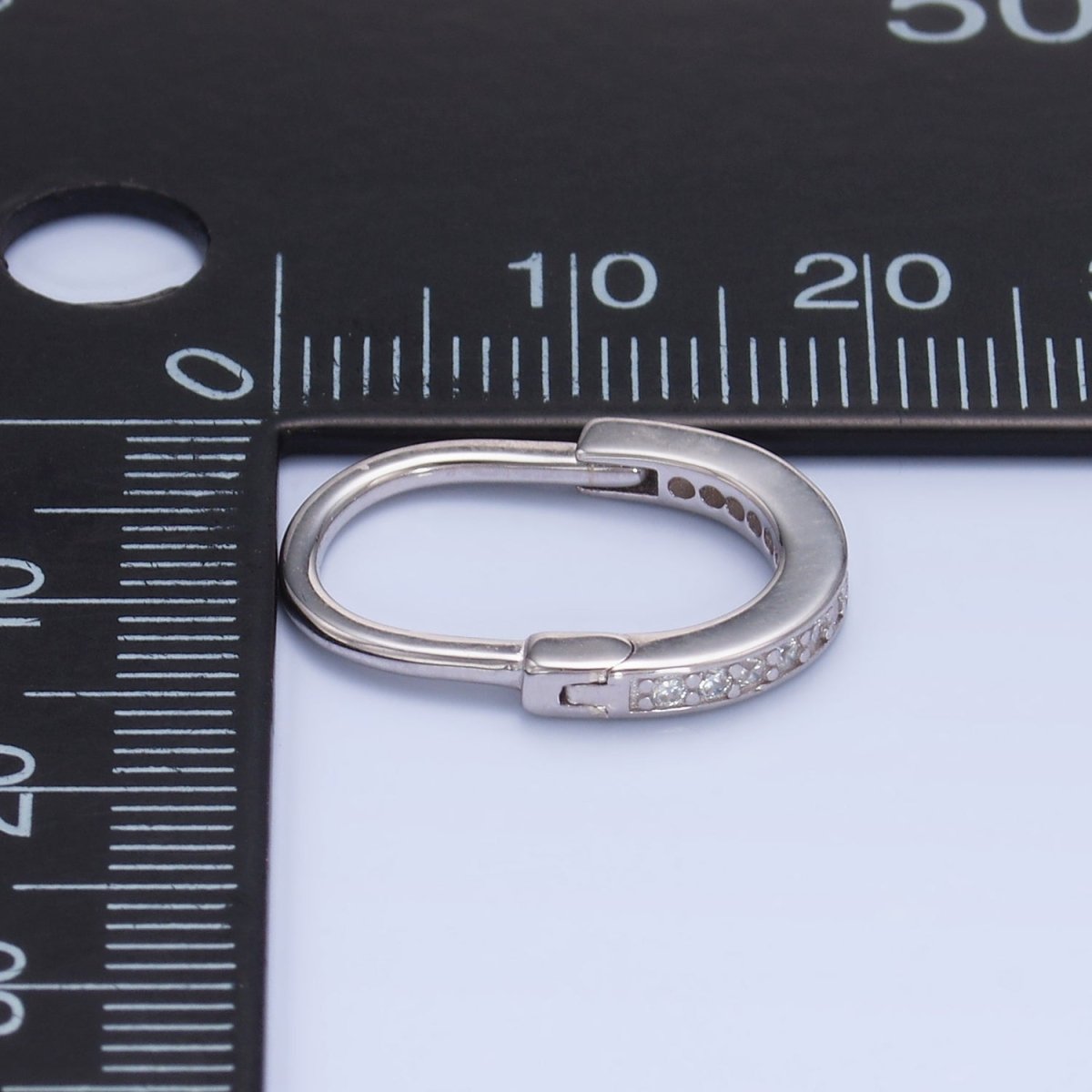 S925 Sterling Silver Micro Paved CZ Oblong Hoop Earrings | SL - 583 - DLUXCA