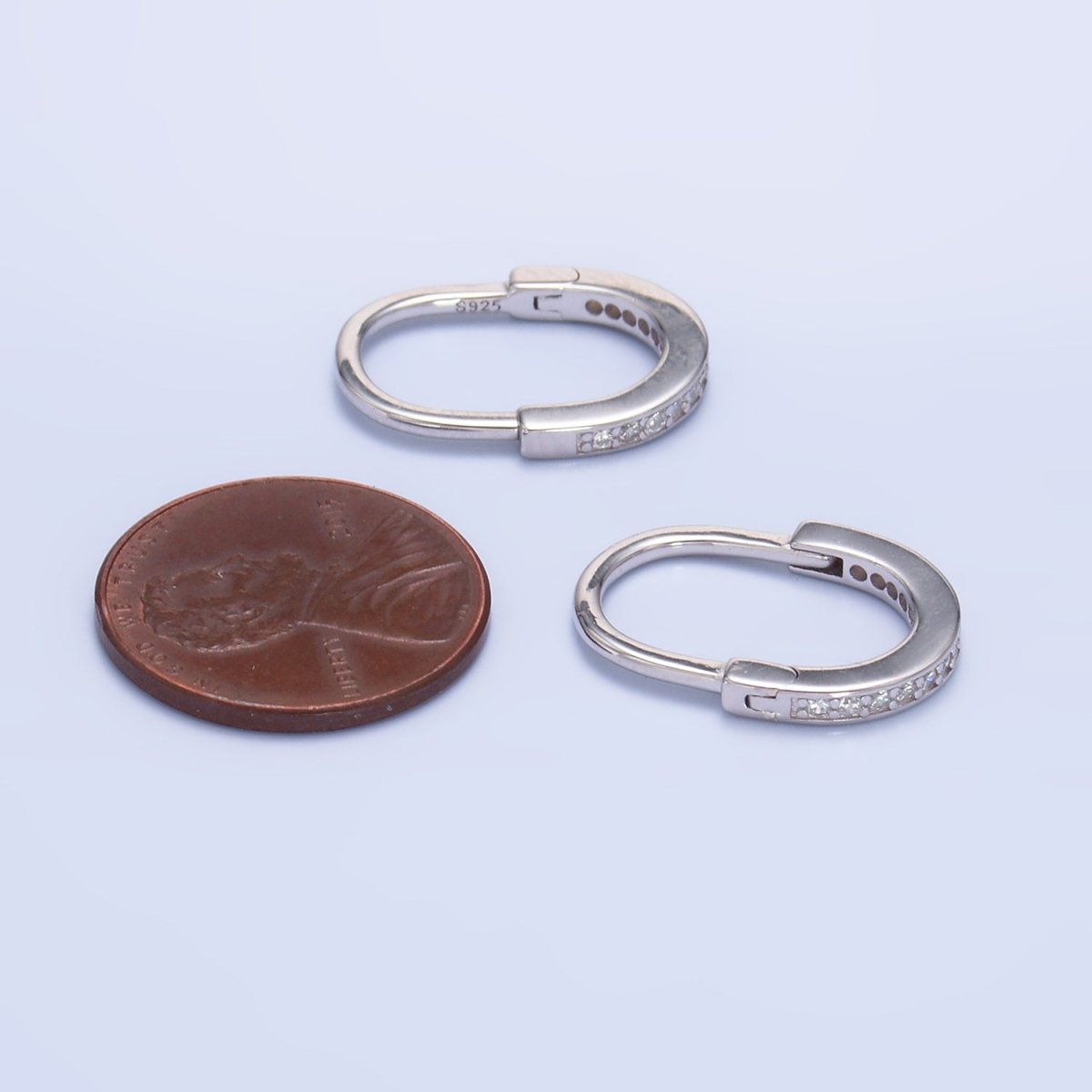 S925 Sterling Silver Micro Paved CZ Oblong Hoop Earrings | SL - 583 - DLUXCA