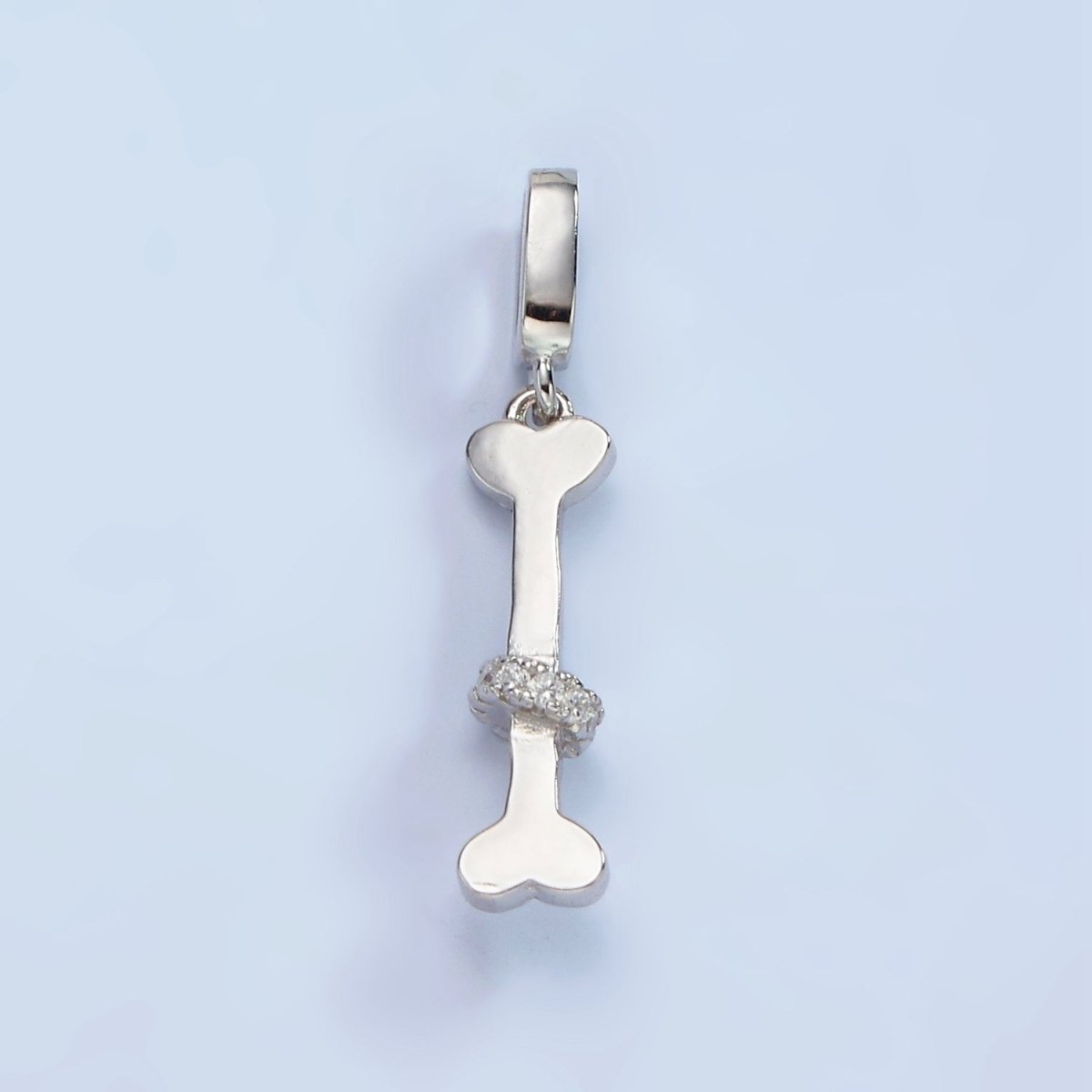 S925 Sterling Silver Micro Paved CZ Rhondelle Pet Dog Bone Pendant | SL-446 - DLUXCA