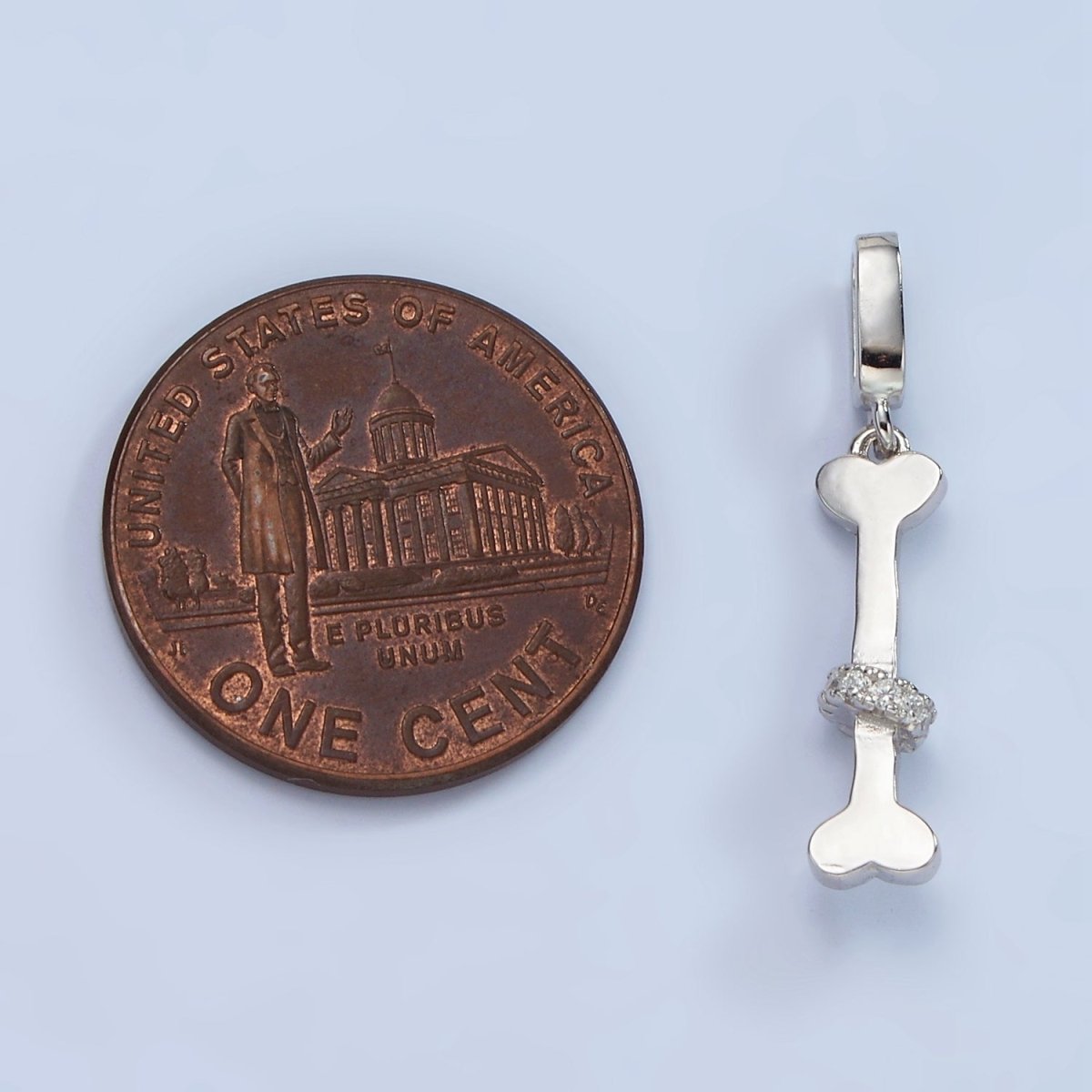 S925 Sterling Silver Micro Paved CZ Rhondelle Pet Dog Bone Pendant | SL-446 - DLUXCA