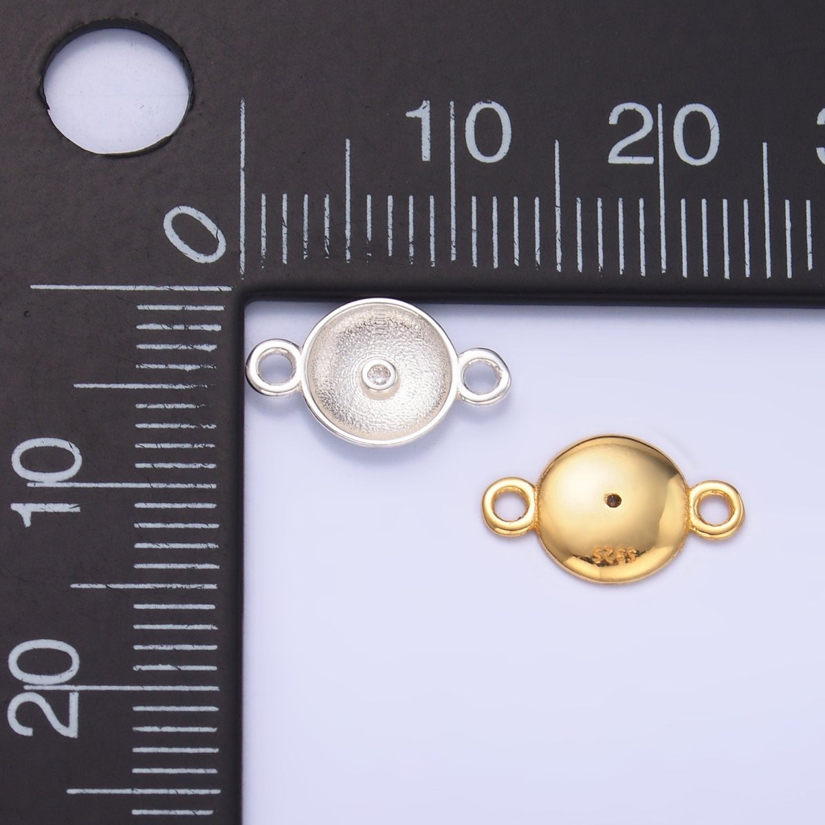 S925 Sterling Silver Minimalist CZ Round Charm Connector in Gold & Silver | SL-627