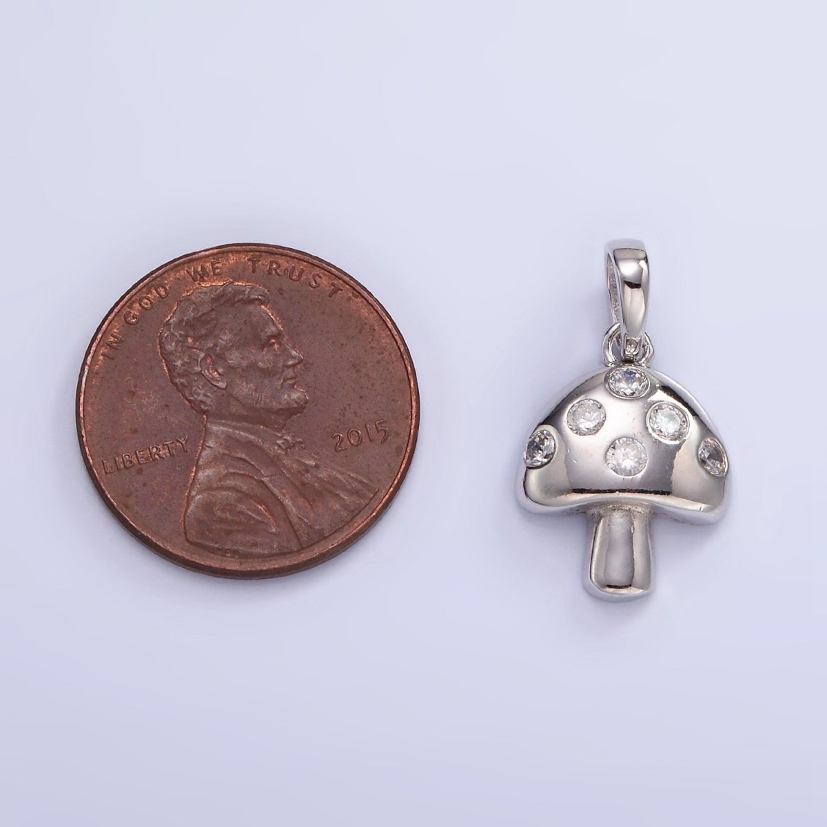 S925 Sterling Silver Mushroom Charm with Clear Cz Stone | SL-484 - DLUXCA