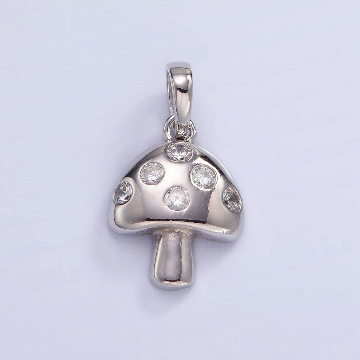 S925 Sterling Silver Mushroom Charm with Clear Cz Stone | SL-484 - DLUXCA