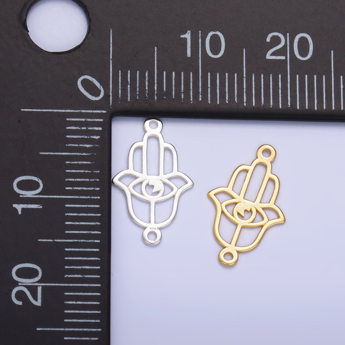 S925 Sterling Silver Open Evil Eye Hamsa Hand Connector in Gold & Silver | SL-620