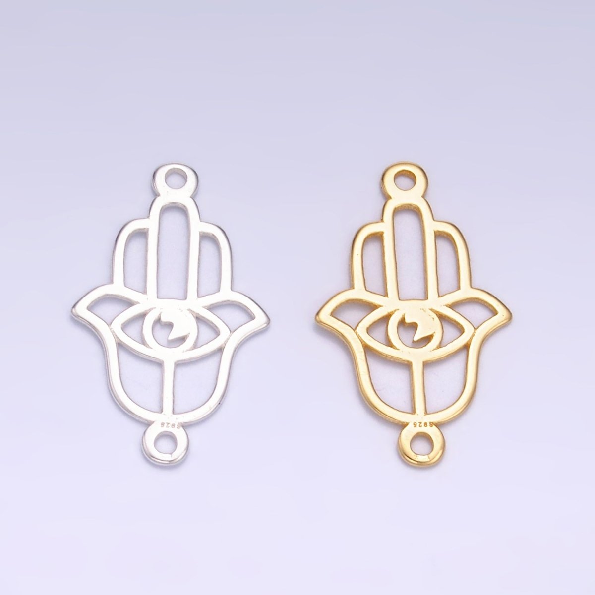 S925 Sterling Silver Open Evil Eye Hamsa Hand Connector in Gold & Silver | SL-620