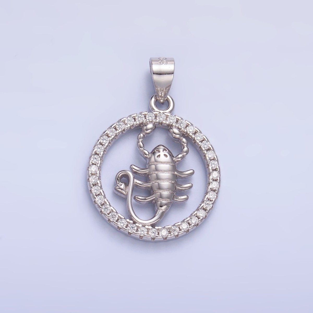 S925 Sterling Silver Open Micro Paved CZ Scorpion Animal Round Pendant | SL - 601 - DLUXCA