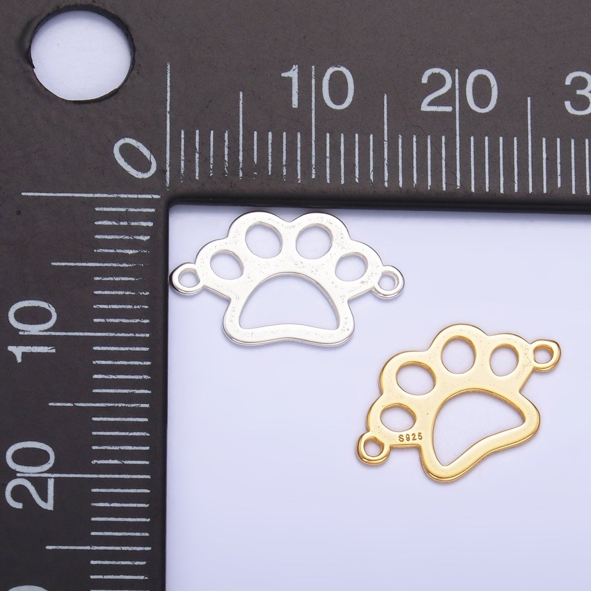 S925 Sterling Silver Open Pet Paw Print Connector in Gold & Silver | SL-616