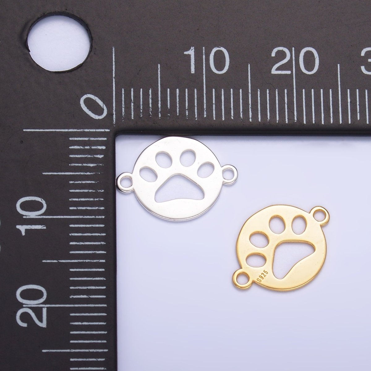 S925 Sterling Silver Open Pet Paw Print Round Connector in Gold & Silver | SL-617