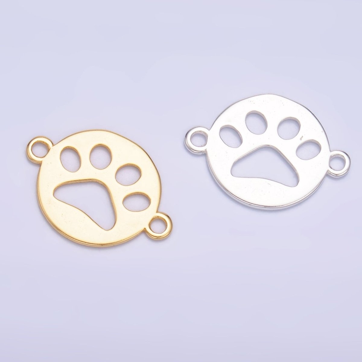 S925 Sterling Silver Open Pet Paw Print Round Connector in Gold & Silver | SL-617