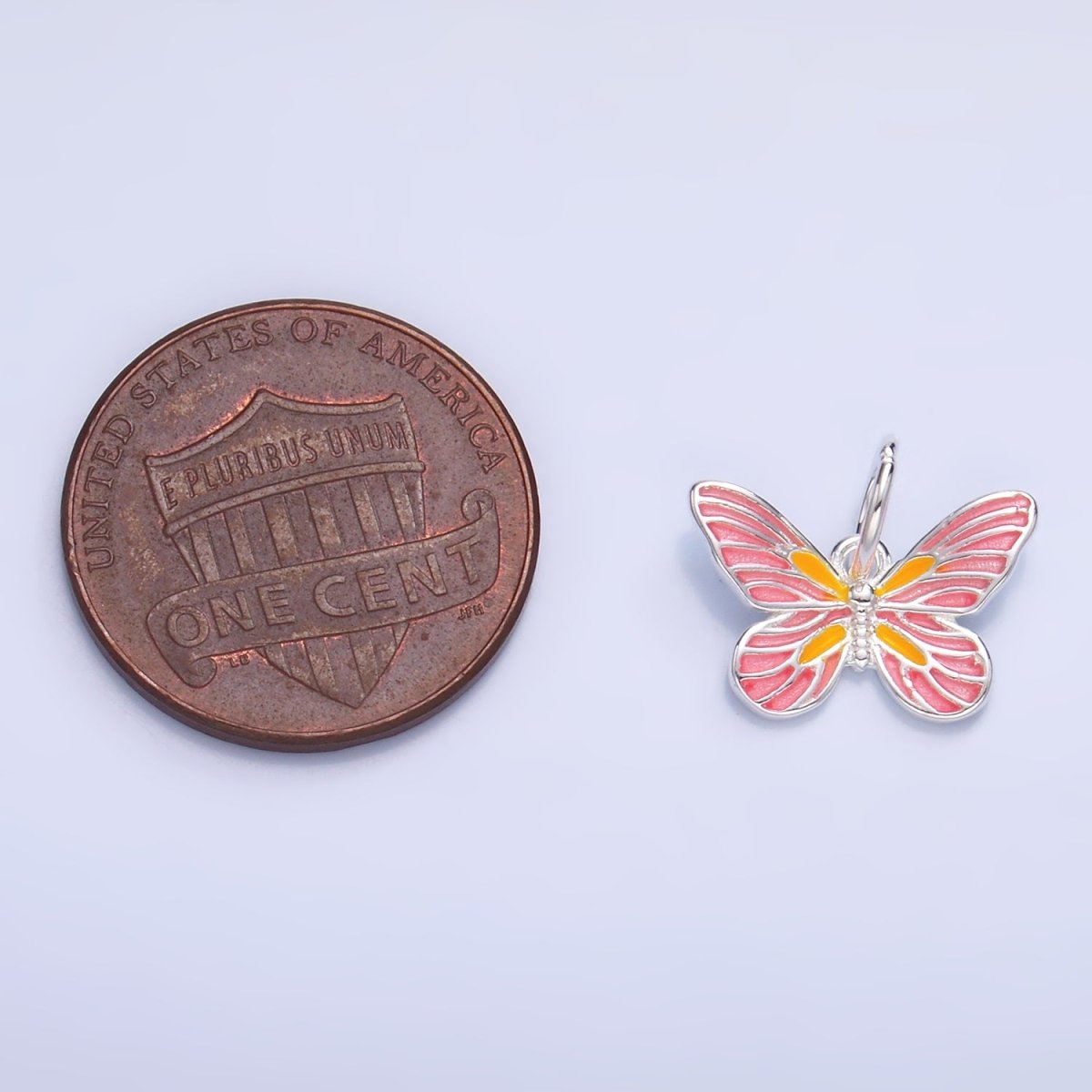 S925 Sterling Silver Pink Enamel, Minimalist Butterfly Insect Charm | SL-515 SL-516