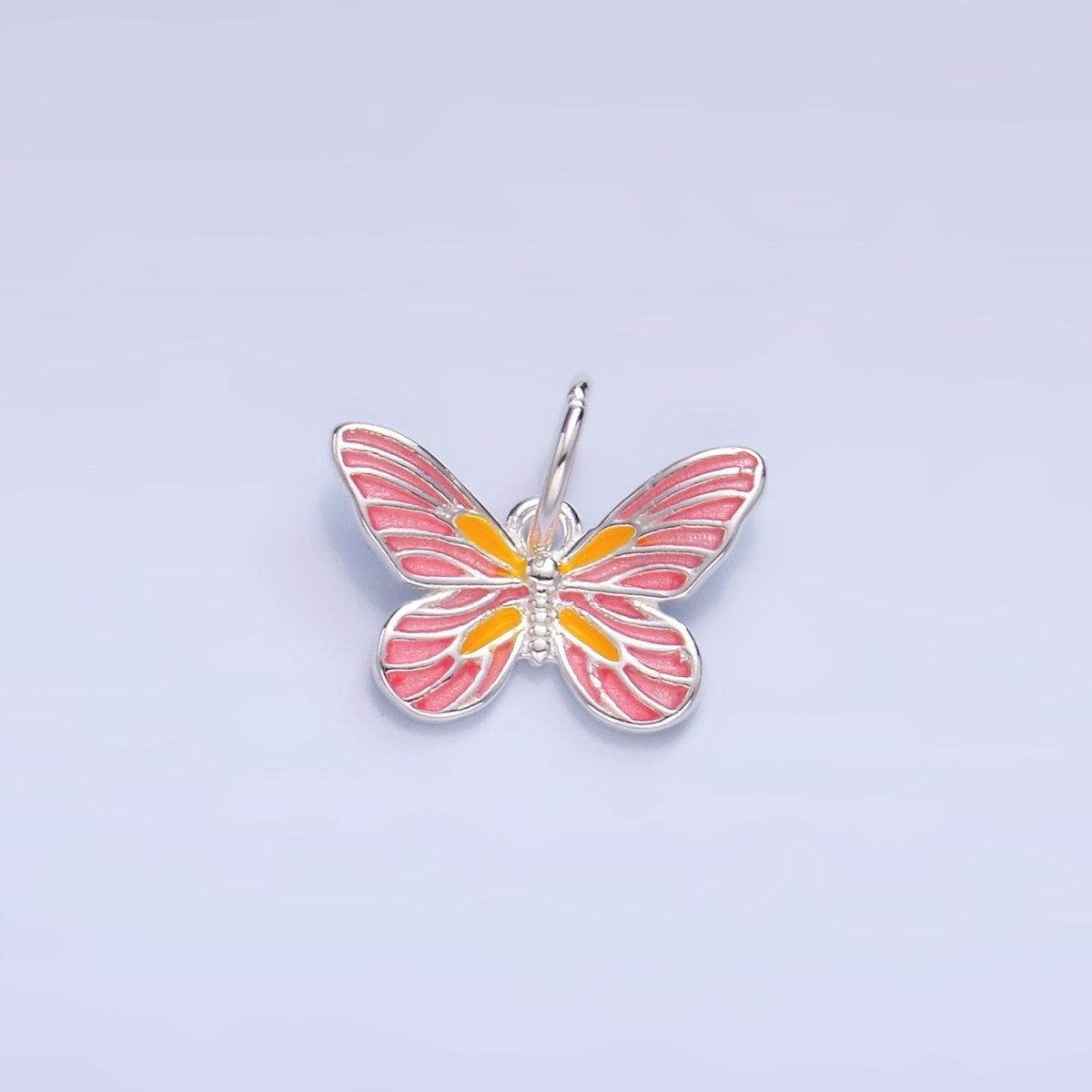 S925 Sterling Silver Pink Enamel, Minimalist Butterfly Insect Charm | SL-515 SL-516