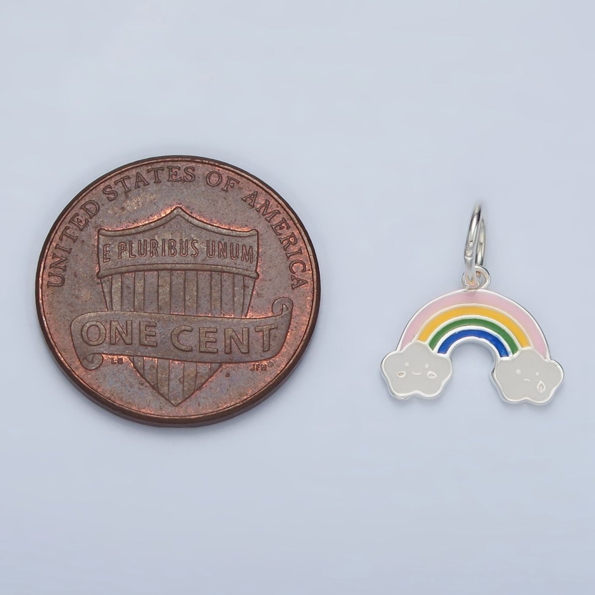 S925 Sterling Silver Rainbow Smiley Face Cloud Enamel Mini Charm | SL - 506 - DLUXCA