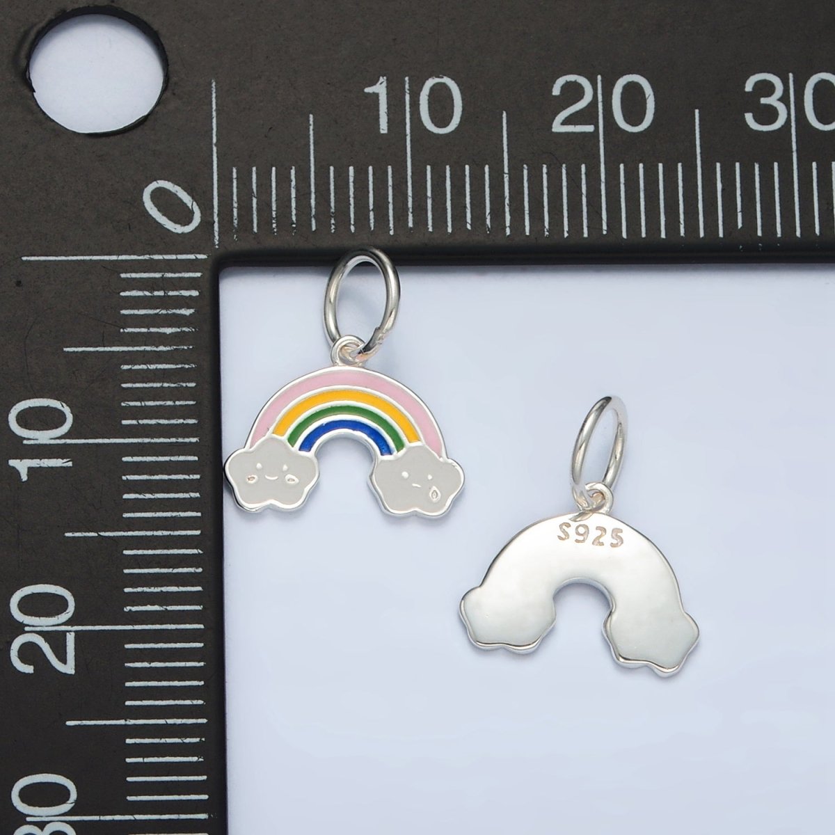 S925 Sterling Silver Rainbow Smiley Face Cloud Enamel Mini Charm | SL - 506 - DLUXCA