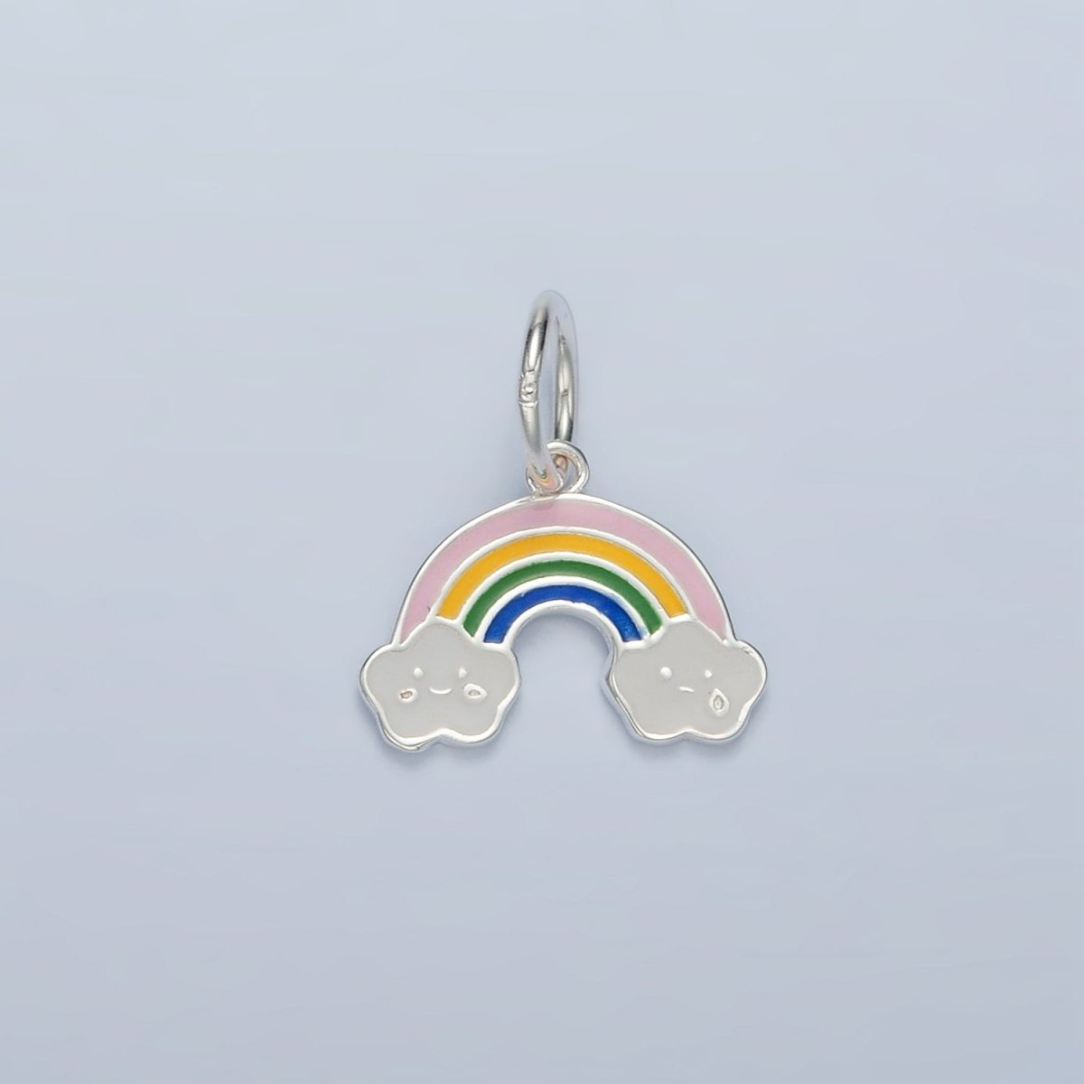 S925 Sterling Silver Rainbow Smiley Face Cloud Enamel Mini Charm | SL - 506 - DLUXCA